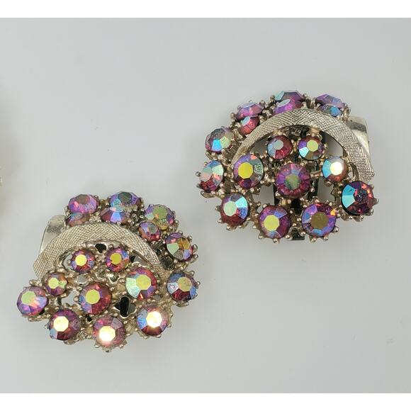 Vintage Art Mode-Art Arthur Pepper Aurora Borealis Brooch & Clip On Earrings Set - Picture 5 of 11